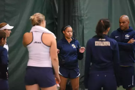 Torrie Browning talks to her team