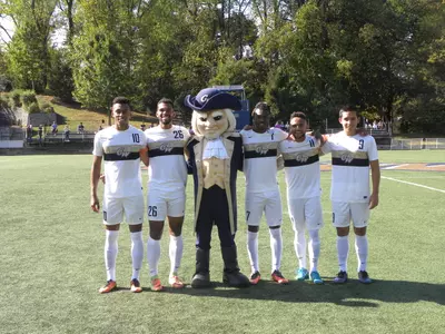 GW honored seniors (from left) Christian Lawal, Ben Ogedegbe, Koby Osei-Wusu, Oliver Curry and Alex Conning.