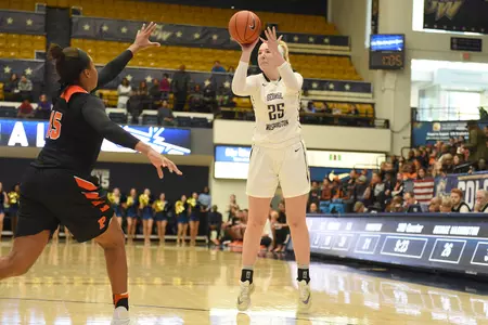 Kelli Prange led all players with 21 points and grabbed six rebounds in GW's season opener on Friday night.