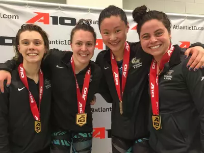 Gemma Atherley, Abigail Fusco, Emily Zhang and Jackie Torrez (left to right) claimed A-10 gold Wednesday.