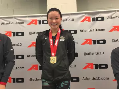 Emily Zhang won her first gold Friday at the A-10 Championships.