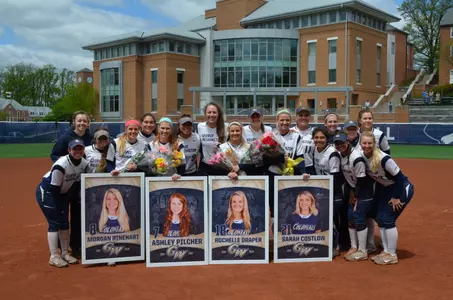GW celebrated Morgan Rinehart, Ashley Pilcher, Rochelle Draper and Sarah Costlow (from left) on Senior Day.