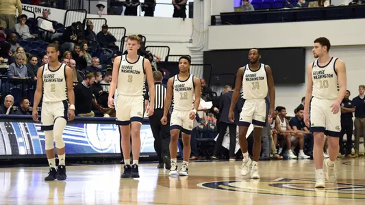GW starting five take the court before the George Mason game