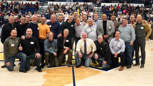 GW Wrestling alumni were recognized at the men's basketball game on Jan. 25, 2020