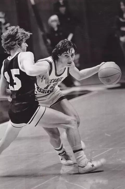 John Holloran dribbles around a defender