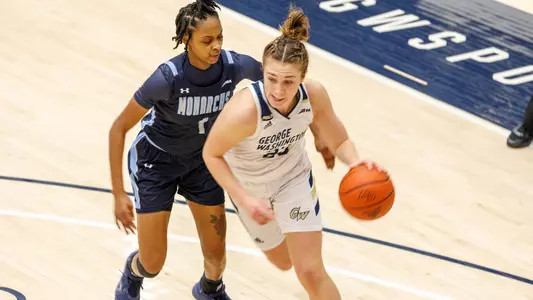 Faith Blethen drives against an ODU defender.