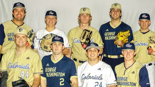 Baseball seniors pose for a photo.