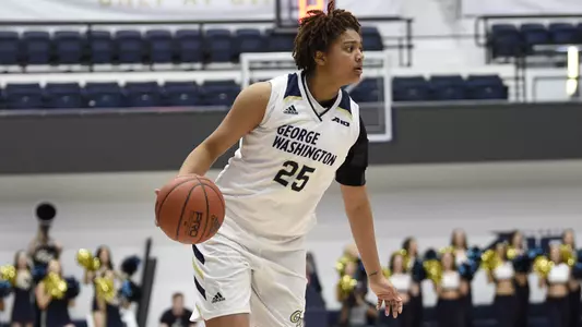 Ariel Stephenson dribbles.