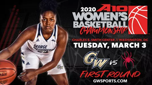 2020 A-10 Women's Basketball Championship First Round Graphic