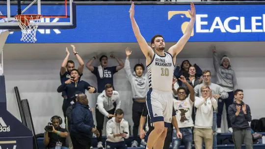 JamisoJamison Battle #10 of George Washington rejoices at the end of a four overtime GW win.n Battle #10 of George Washington rejoices at the end of a four overtime GW win.