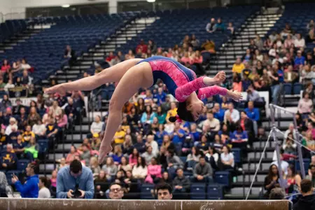 Hannah Cohen competes on balance beam.