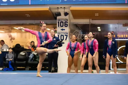 Katya Karpova competes on floor.
