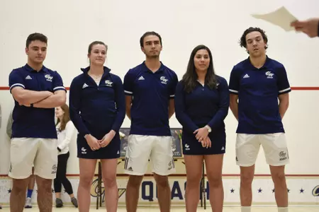 Jamie Oakley, Emma Tyron, Juan Sebastian Laguna, Engy Elmandouh, and Geordie Laird being celebrated by at Senior Game