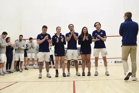Jamie Oakley, Emma Tyron, Juan Sebastian Laguna, Engy Elmandouh, and Geordie Laird being celebrated by at Senior Game