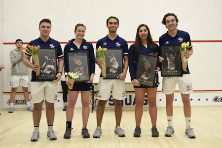 Jamie Oakley, Emma Tyron, Juan Sebastian Laguna, Engy Elmandouh, and Geordie Laird being celebrated by at Senior Game