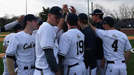Baseball huddles prior to a game.