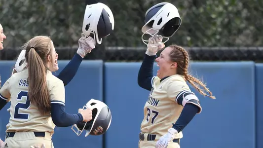 Hannah Eslick celebrates her home run vs. Winthrop