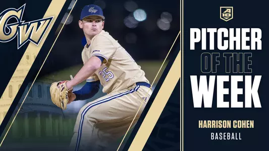 A-10 Pitcher of the Week Harrison Cohen Baseball Graphic