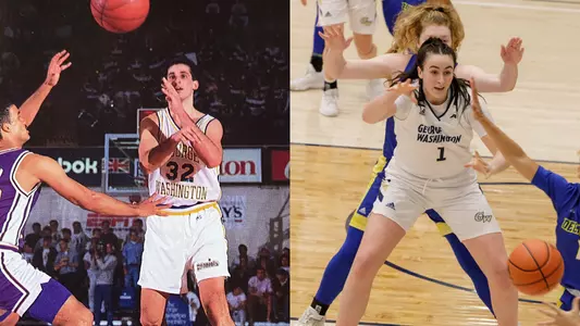 After a distinguished basketball career at GW, Bill Brigham is proud to see his daughter Ali in Buff and Blue.