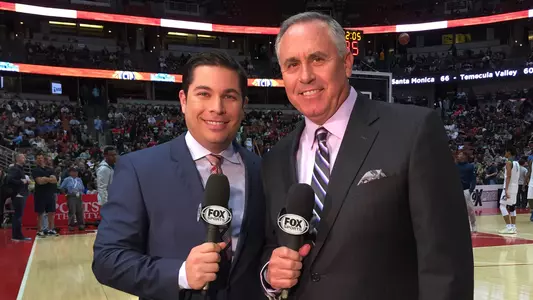 GW alum Sam Farber (left) is the new play-by-play voice of the Charlotte Hornets.