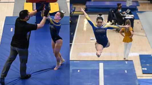 Kendall Whitman and Hannah Cohen perform on beam and vault
