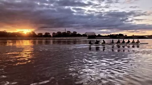 Women's rowing practices on the Potomac