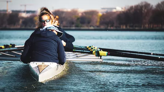 Women's rowing practices on the Potomac
