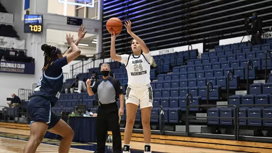 Leila Patel knocks down a three against URI