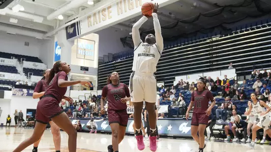 Mayowa Taiwo pulls down a rebound against UMES in the same game she records her 500 rebound