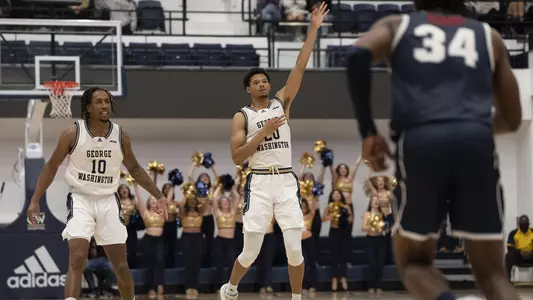 Qwanzi Samuels celebrates a 3-pointer vs. Howard