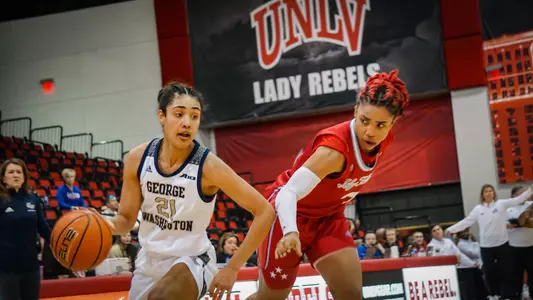Mia Lakstigala battles a La Tech defender in the finale of the UNLV Thanksgiving Tournament