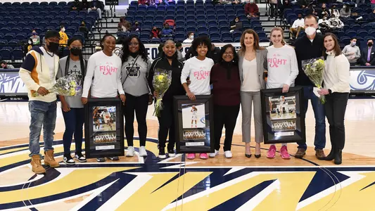 GW women's basketball honors Kyara Frames, Maddie Loder, and Sierra Bell on Senior Day