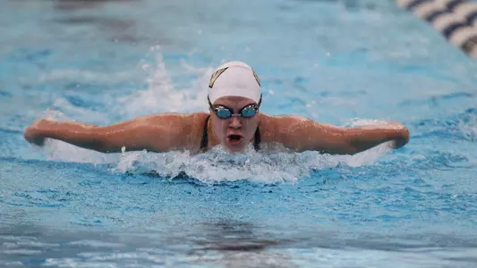 Isabela Patino swims fly at the A-10 Championships.