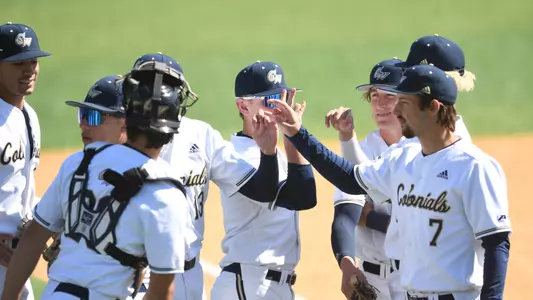 GW Baseball huddles up before facing Georgetown