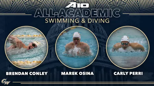 GRAPHIC: A-10 All-Academic Swimming & Diving: Brendan Conley, Marek Osina, Carly Perri