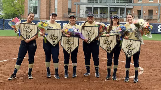GW softball seniors Sierra Lange, Megan Osterhaus, Hannah Eslick, Alessandra Ponce, Olivia Vinyard and Maddy Dwyer.