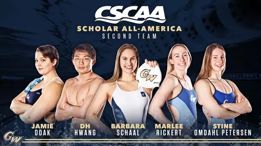 GRAPHIC: CSCAA Scholar All-America: Jamie Doak, DH Hwang, Barbara Schaal, Marlee Rickert, Stine Omdahl Petersen
