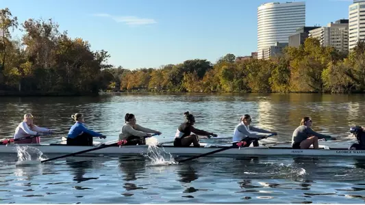 Women's rowing practices on the Potomac River