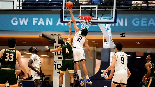 Maximus Edwards blocks a shot against William & Mary