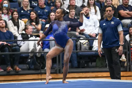 Deja Chambliss performs on floor at Lindsey Ferris Invitational