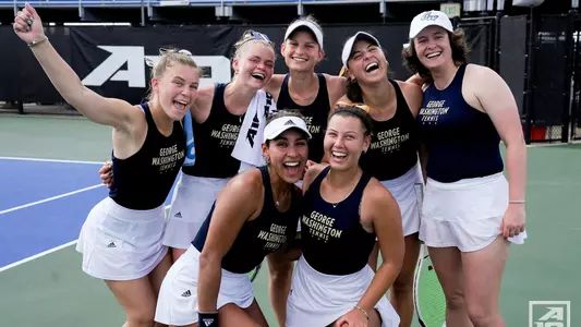 Women's Tennis celebrates at A-10 Championship