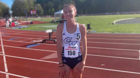 Lexi Seifert after the steeplechase at the A-10 Championship
