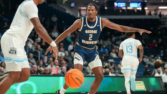 Christian Jones guards the ball at Old Dominion