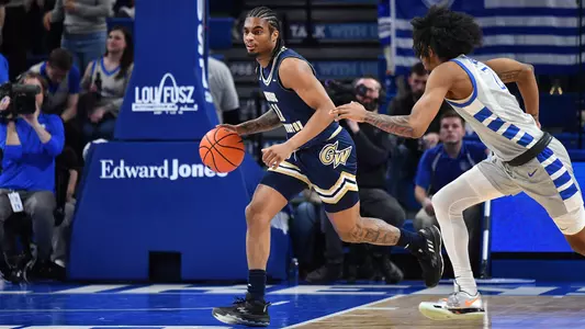 James Bishop dribbles the ball up the court vs. Saint Louis