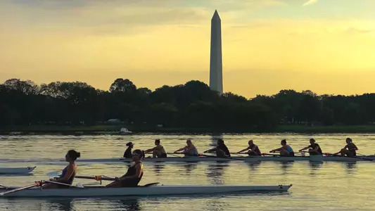 Women's rowing practices on the Potomac