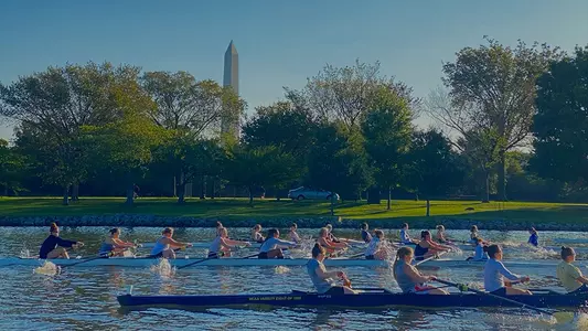 Women's rowing practices on the Potomac