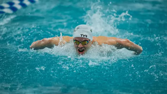 Connor Rodgers swimming butterfly at the 2024 A-10 Championships