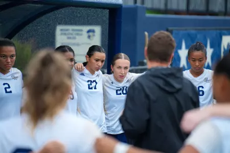 Women's Soccer Team Huddle vs. UMBC (8/8/24)