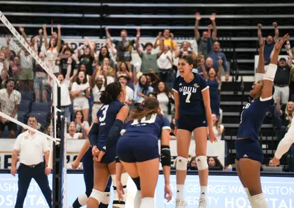 Volleyball team celebrates victory