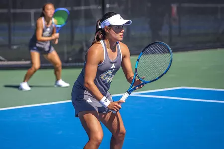 Karen Verduzco Ready to Recieve a Serve at the River City Open